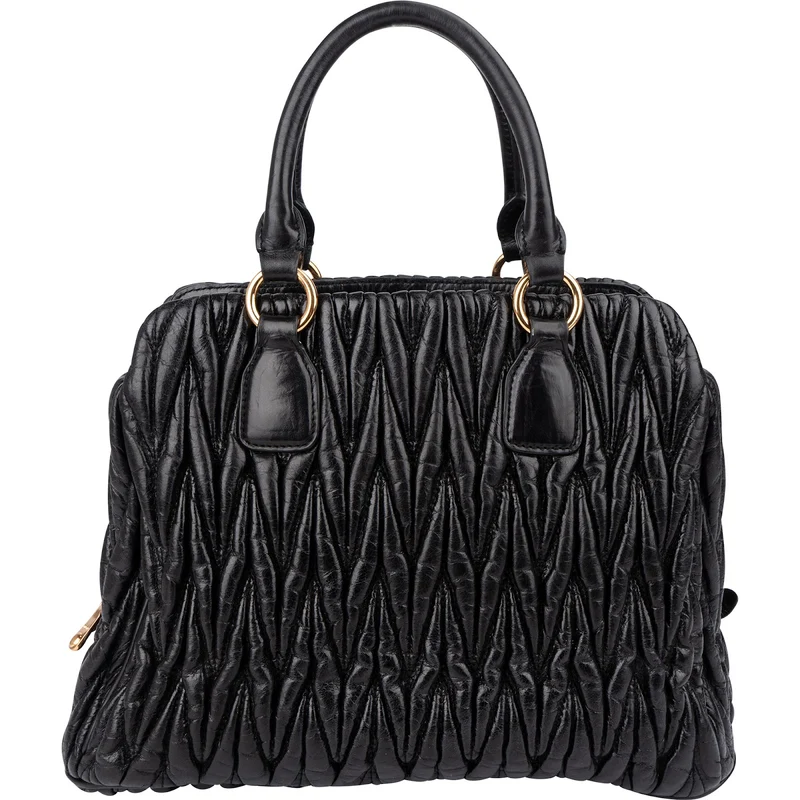 Miu Miu Black Matelassé Nappa Leather Top-Handle Handbag