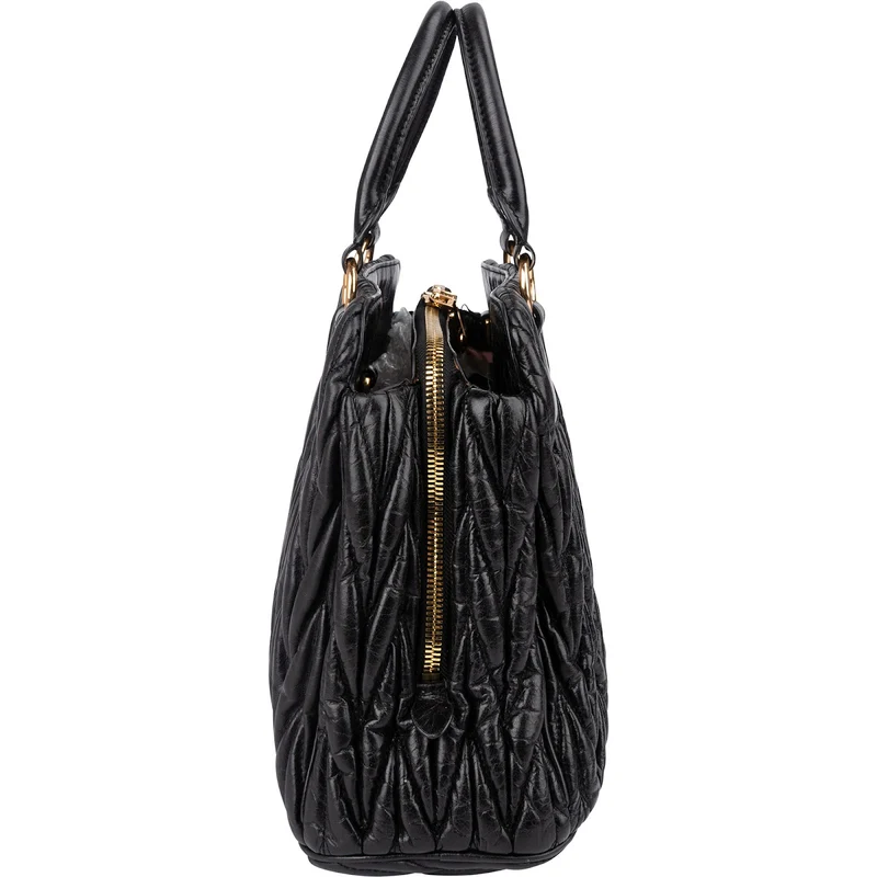 Miu Miu Black Matelassé Nappa Leather Top-Handle Handbag