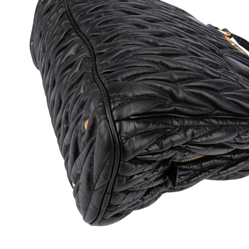 Miu Miu Black Matelassé Nappa Leather Top-Handle Handbag
