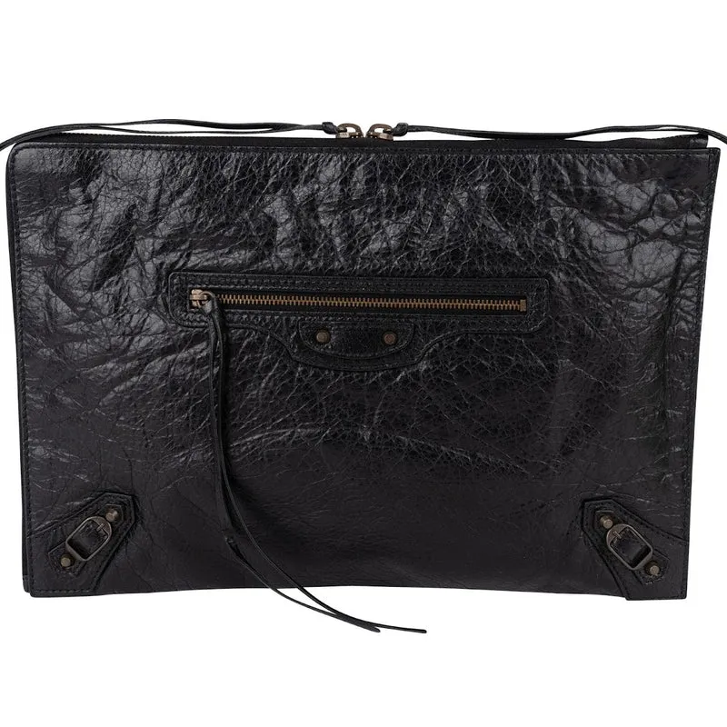 Balenciaga Balck Leather Classic Envelope Clutch