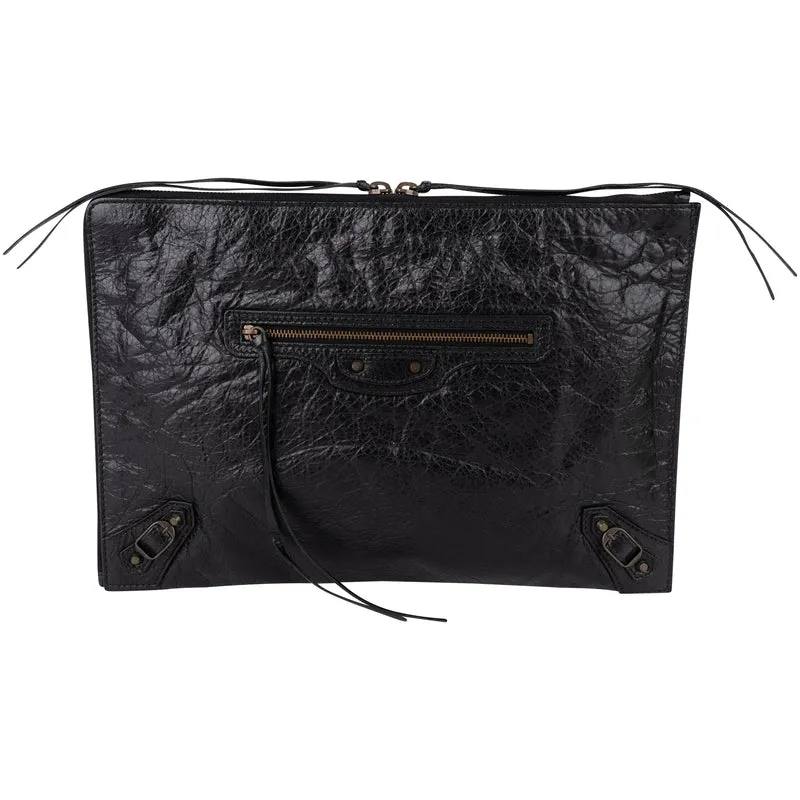 Balenciaga Balck Leather Classic Envelope Clutch