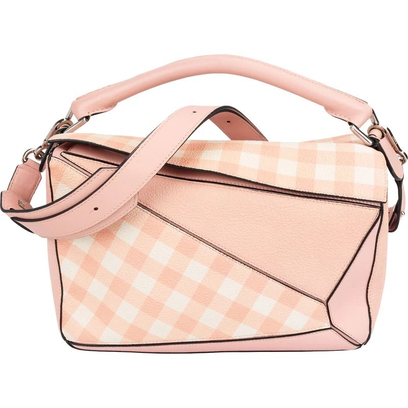 Loewe Leather Gingham Salmon Puzzle Handbag