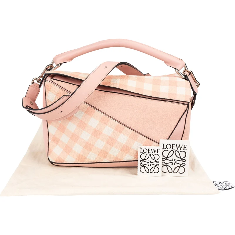 Loewe Leather Gingham Salmon Puzzle Handbag