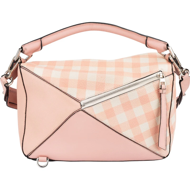 Loewe Leather Gingham Salmon Puzzle Handbag