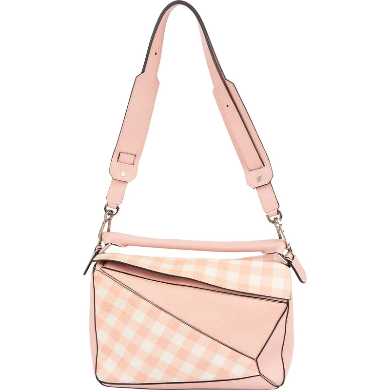 Loewe Leather Gingham Salmon Puzzle Handbag