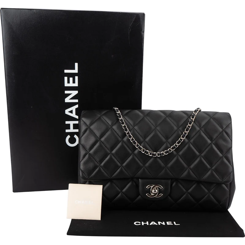 Chanel Quilted Lambskin Palladium Single Flap Shoulder Bag