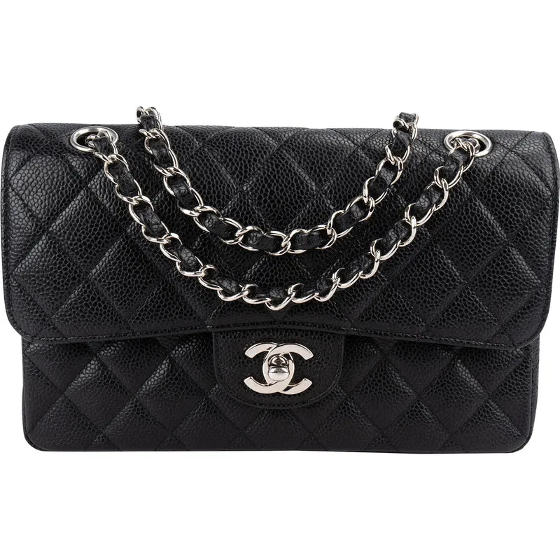 Chanel Quilted Caviar Leather Small Double Flap Shoulder Bag