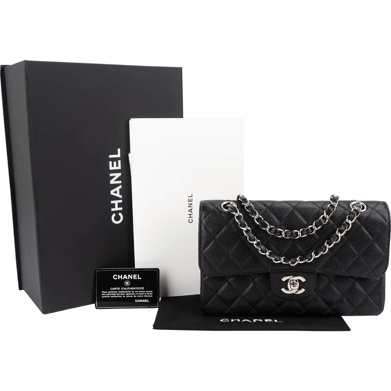 Chanel Quilted Caviar Leather Small Double Flap Shoulder Bag
