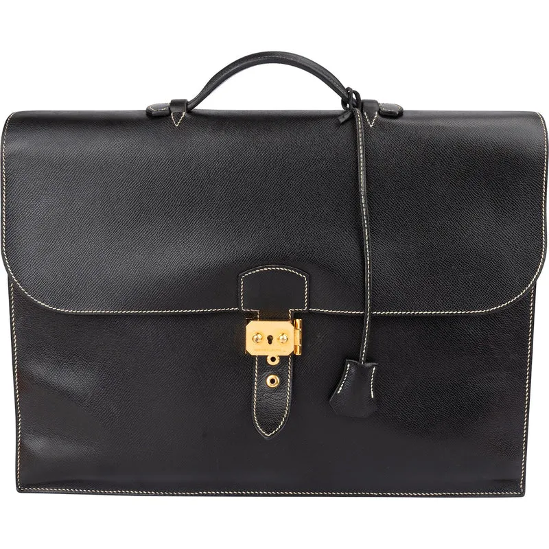 Hermès Noir Courchevel Leather Sac à Dépêches Business Handbag