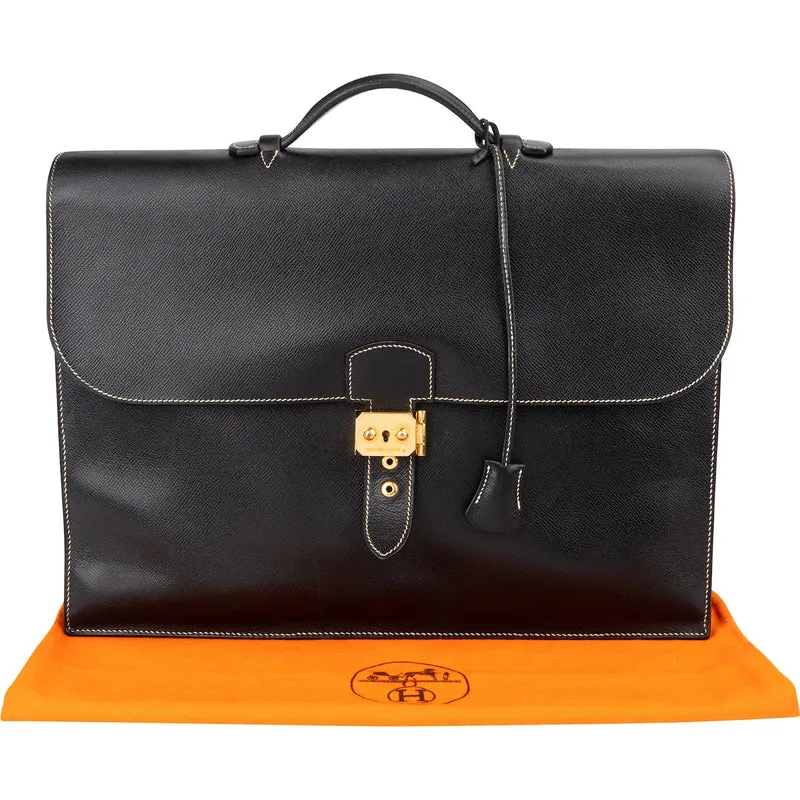 Hermès Noir Courchevel Leather Sac à Dépêches Business Handbag