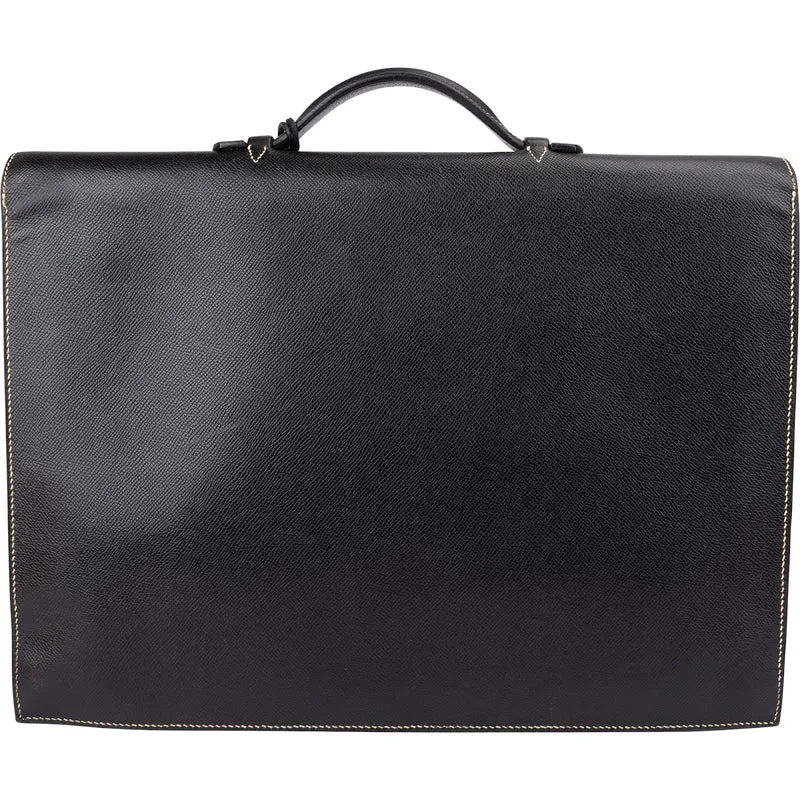 Hermès Noir Courchevel Leather Sac à Dépêches Business Handbag