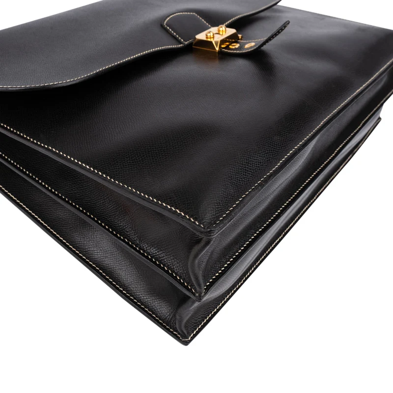 Hermès Noir Courchevel Leather Sac à Dépêches Business Handbag