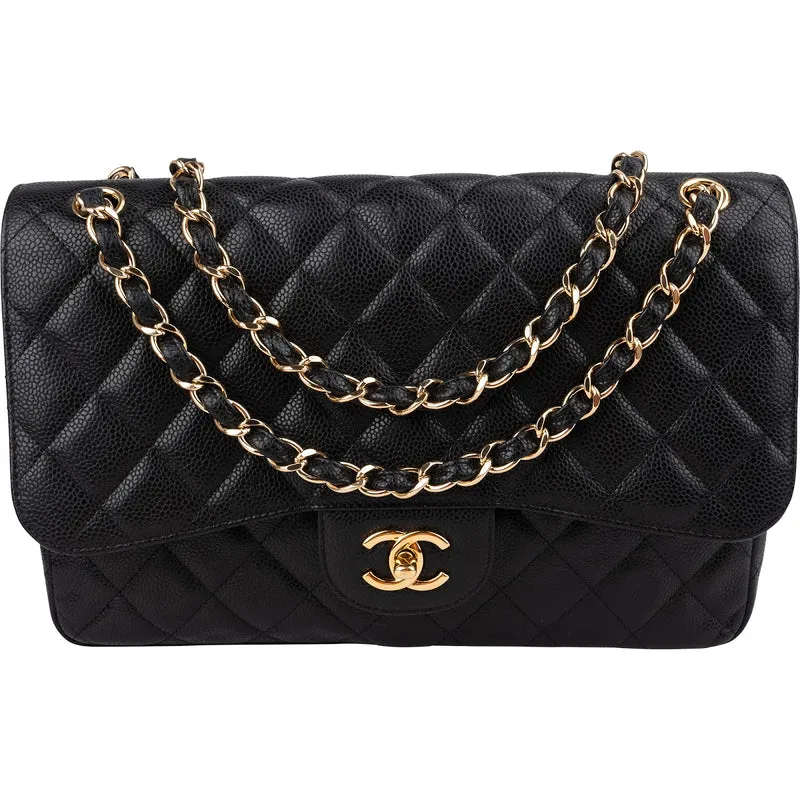 Chanel Quilted Caviar Leather Jumbo Double Flap Crossbody Bag