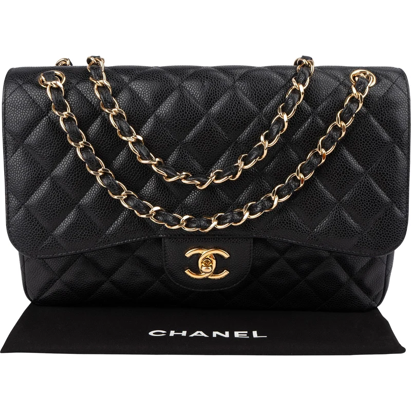 Chanel Quilted Caviar Leather Jumbo Double Flap Crossbody Bag