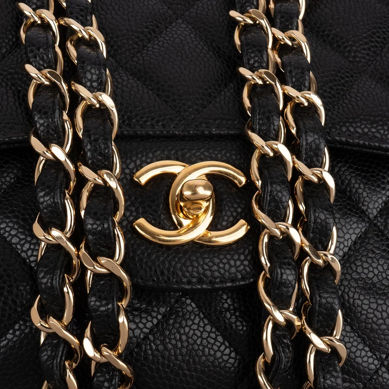 Chanel Quilted Caviar Leather Jumbo Double Flap Crossbody Bag