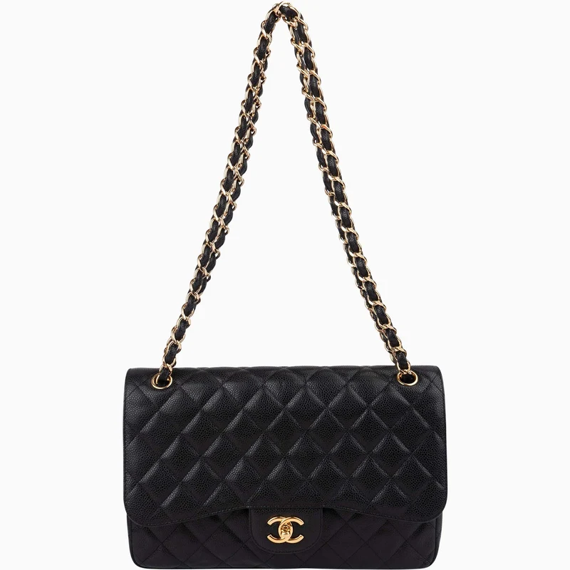 Chanel Quilted Caviar Leather Jumbo Double Flap Crossbody Bag