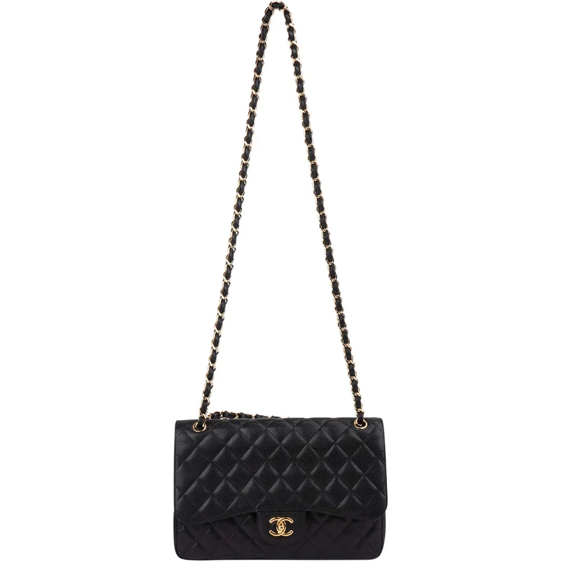 Chanel Quilted Caviar Leather Jumbo Double Flap Crossbody Bag