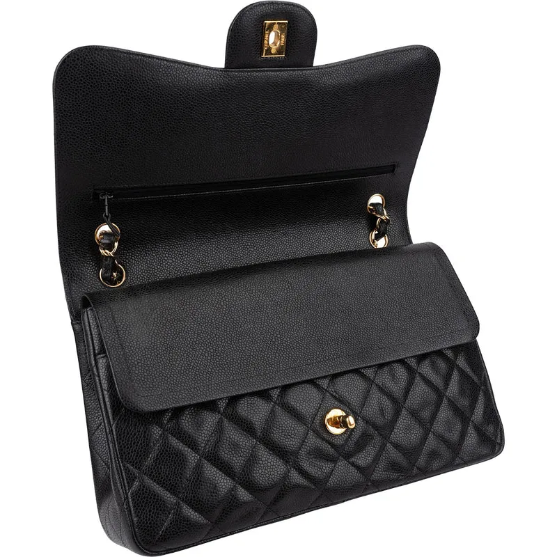 Chanel Quilted Caviar Leather Jumbo Double Flap Crossbody Bag