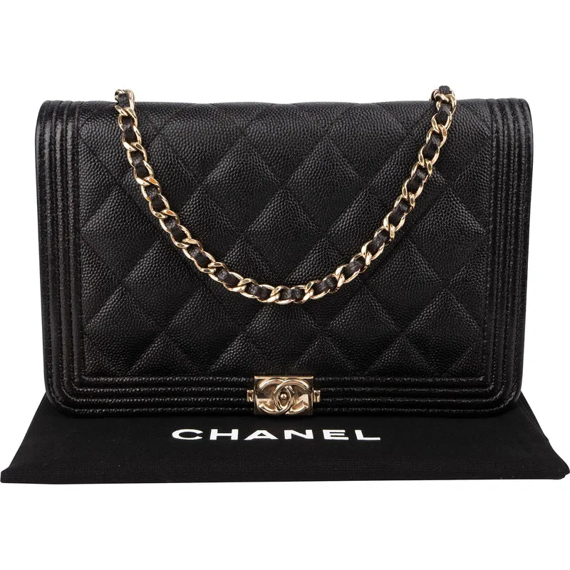 Chanel Quilted Caviar Leather Wallet On Chain Boy Crossbody Bag