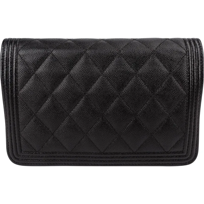 Chanel Quilted Caviar Leather Wallet On Chain Boy Crossbody Bag