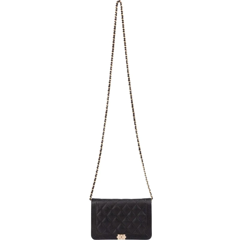 Chanel Quilted Caviar Leather Wallet On Chain Boy Crossbody Bag