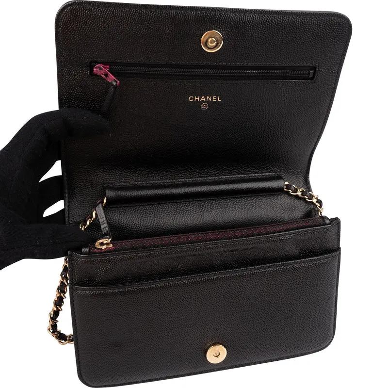 Chanel Quilted Caviar Leather Wallet On Chain Boy Crossbody Bag