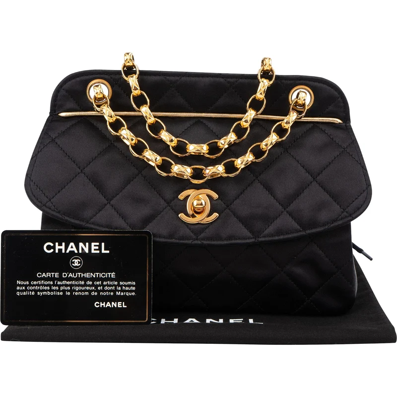 Chanel Navy Quilted Satin Top Bar 24K Gold Single Flap Small Crossbody Bag