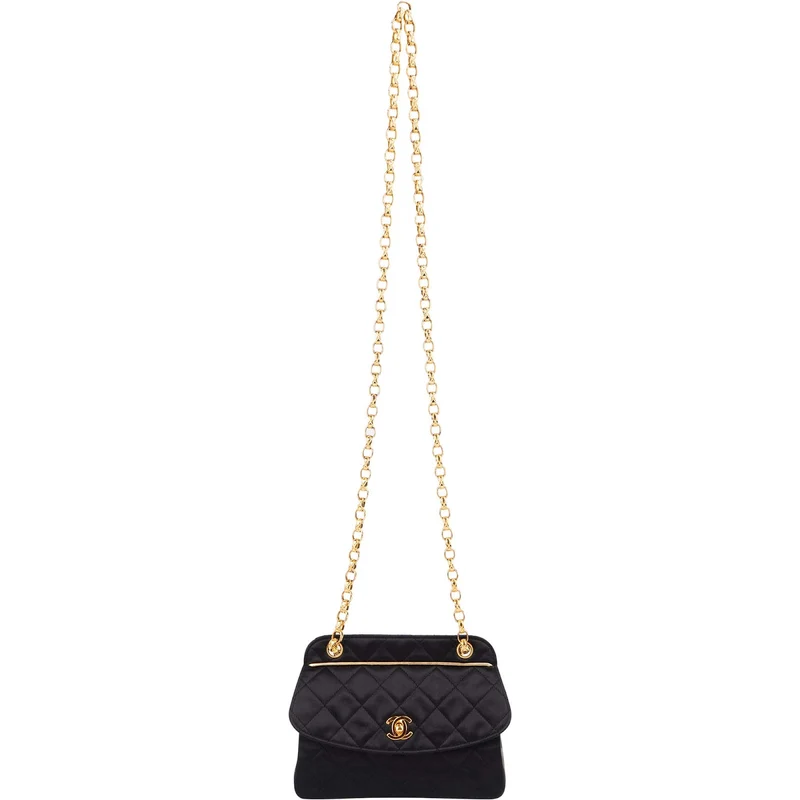 Chanel Navy Quilted Satin Top Bar 24K Gold Single Flap Small Crossbody Bag