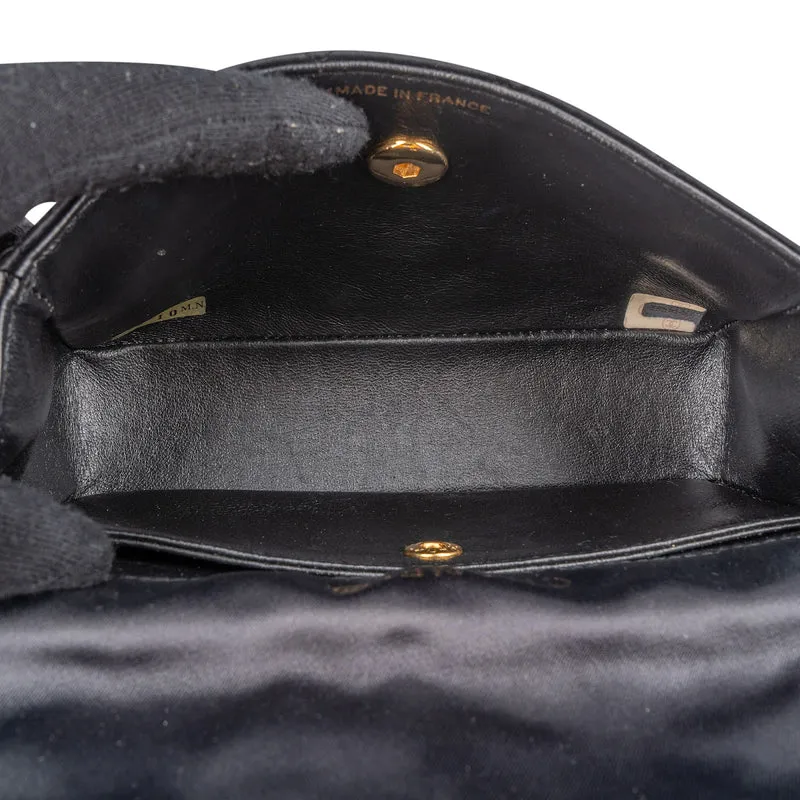 Chanel Navy Quilted Satin Top Bar 24K Gold Single Flap Small Crossbody Bag