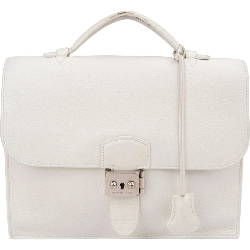 Hermès New White Togo Leather Sac à Dépêches Small 27 Business Handbag