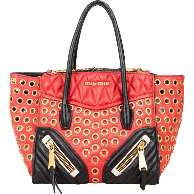 Miu Miu Bicolor Leather Biker Tote Handbag