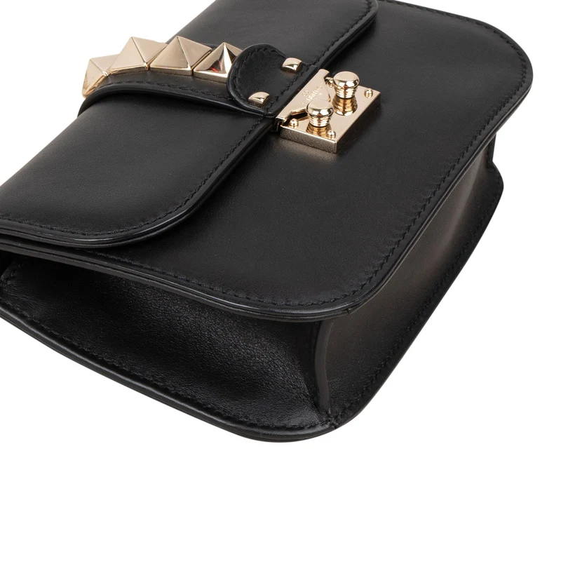 Valentino Garavani Leather Rockstud Glam Lock Flap Crossbody Bag