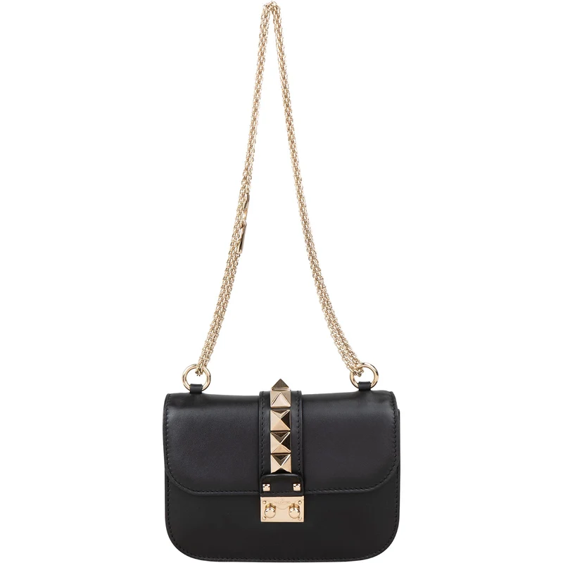 Valentino Garavani Leather Rockstud Glam Lock Flap Crossbody Bag