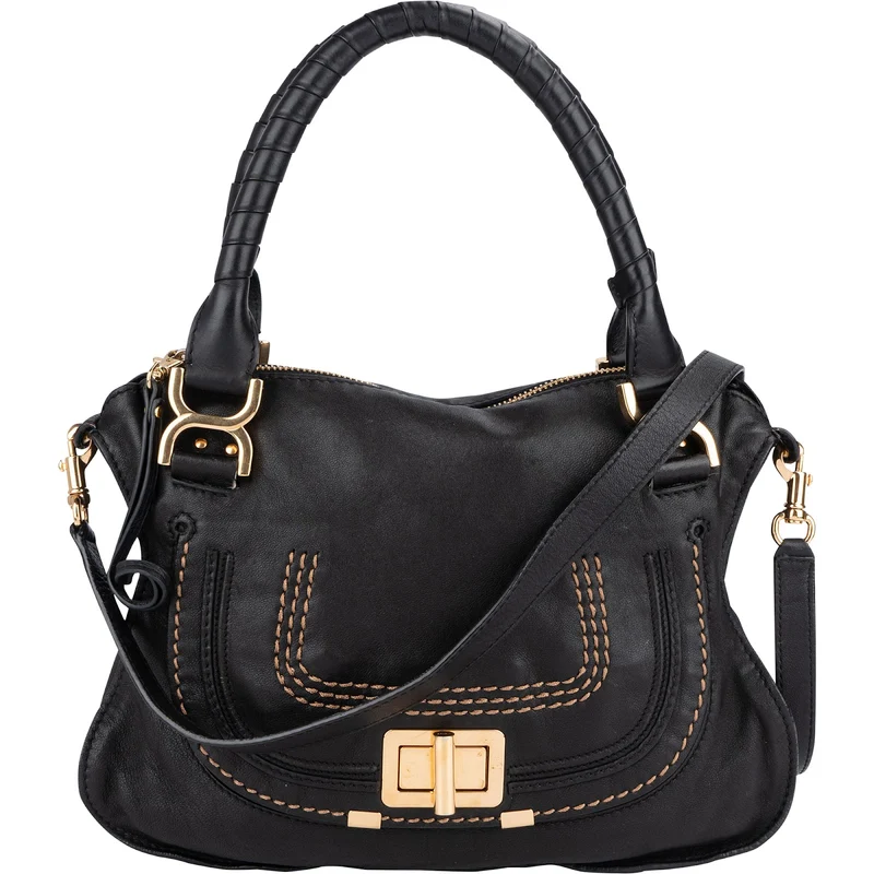 Chloé Black Leather Marcie Satchel Shoulder Bag