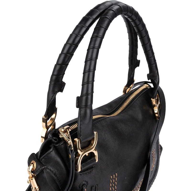 Chloé Black Leather Marcie Satchel Shoulder Bag