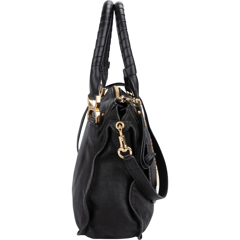 Chloé Black Leather Marcie Satchel Shoulder Bag