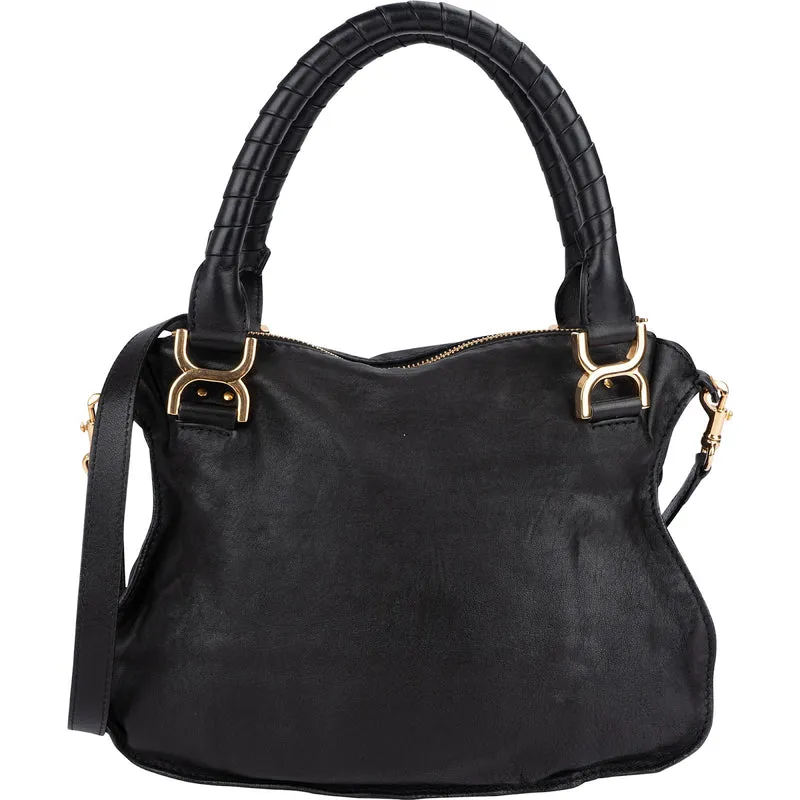 Chloé Black Leather Marcie Satchel Shoulder Bag