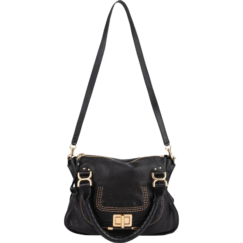 Chloé Black Leather Marcie Satchel Shoulder Bag