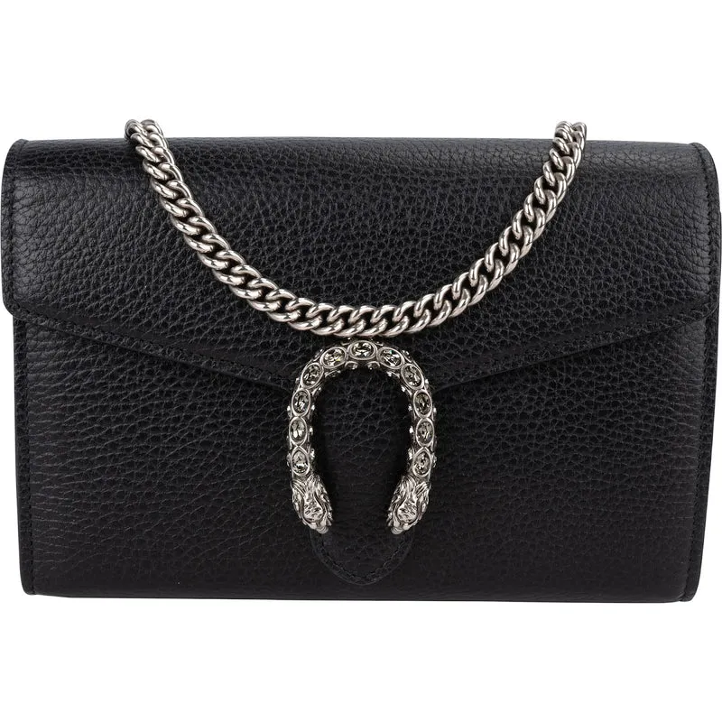 Gucci Grained Leather Dionysus Crystal Super Mini Crossbody Bag