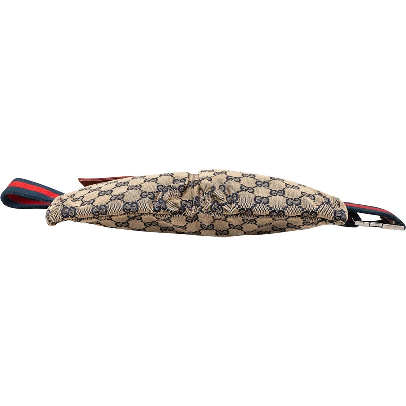 Gucci Grained Leather Monogram GG Canvas Web Stripe Crossbody Belt Bag