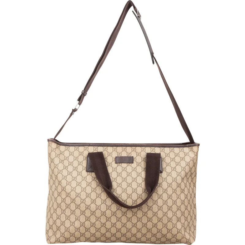 Gucci Monogram GG Supreme Large Tote Crossbody Handbag