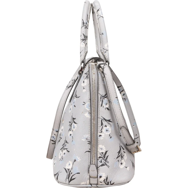Prada Grey Saffiano Leather Floral Promenade Handbag