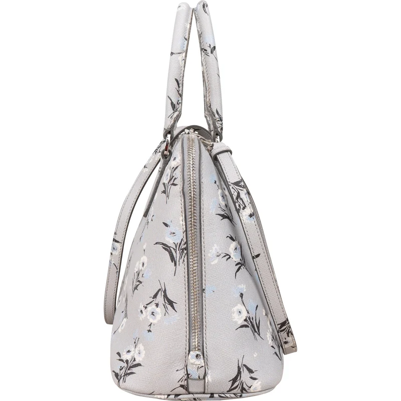 Prada Grey Saffiano Leather Floral Promenade Handbag