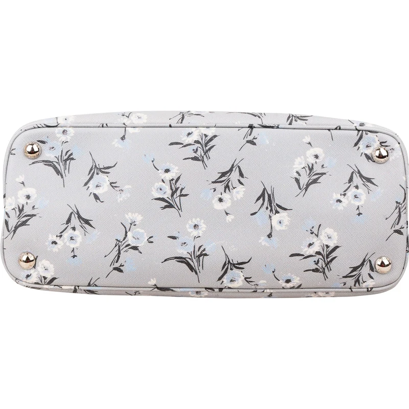 Prada Grey Saffiano Leather Floral Promenade Handbag
