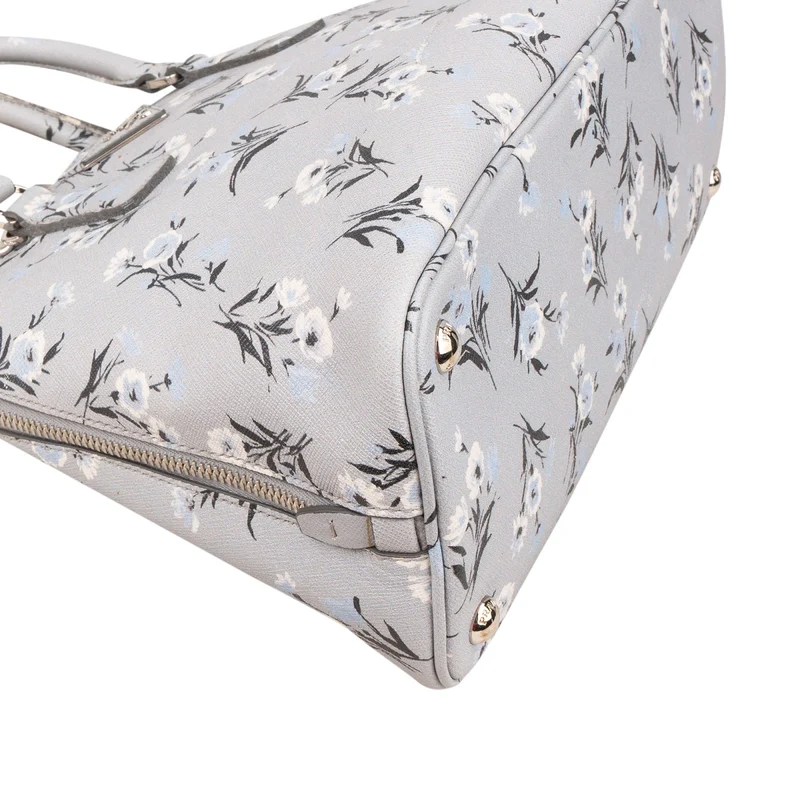 Prada Grey Saffiano Leather Floral Promenade Handbag