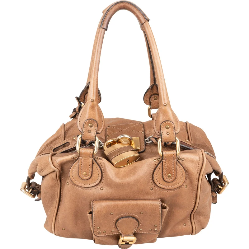 Chloé Brown Leather Paddington Pocket Satchel Studded Shoulder Bag