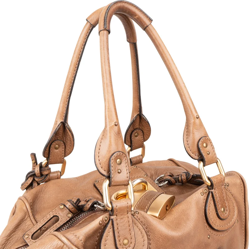 Chloé Brown Leather Paddington Pocket Satchel Studded Shoulder Bag