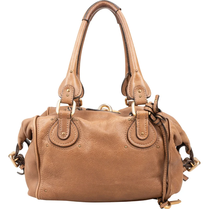Chloé Brown Leather Paddington Pocket Satchel Studded Shoulder Bag