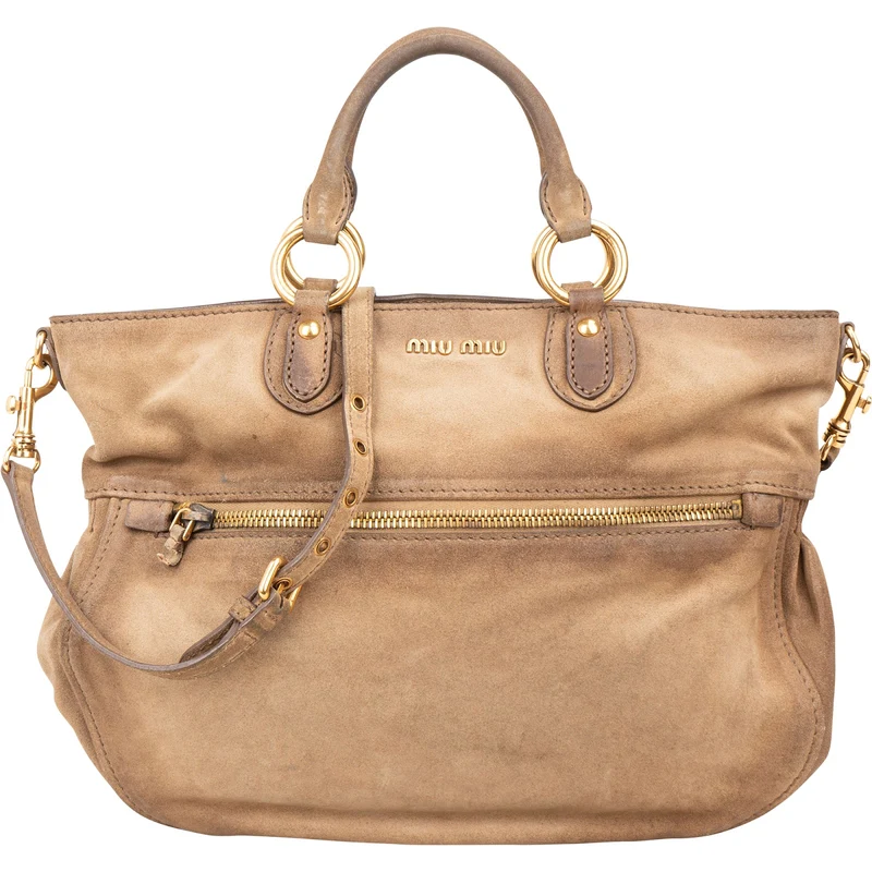 Miu Miu Brown Suede Leather Tote Handbag