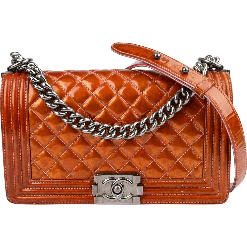 Chanel Quilted Patent Leather Medium Boy Crossbody Bag